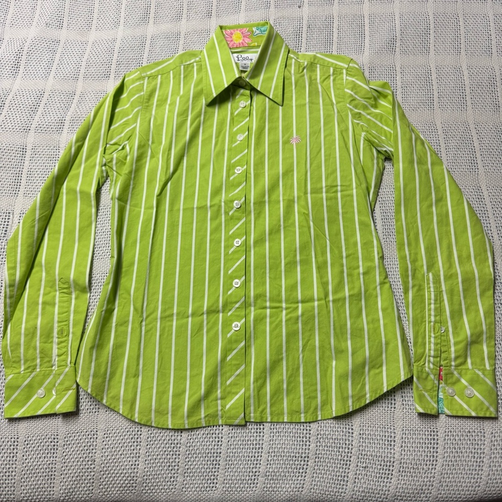 Lilly Pulitzer Green Striped Long-Sleeve Button-Up Shirt